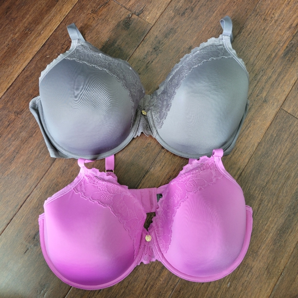 Elegant Natori 38D Lace Trimmed Bra Set - Gray & Pink Purple
